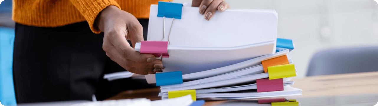 Reviewing evidence at a desk