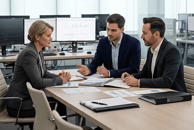 Finance team discussing period-end