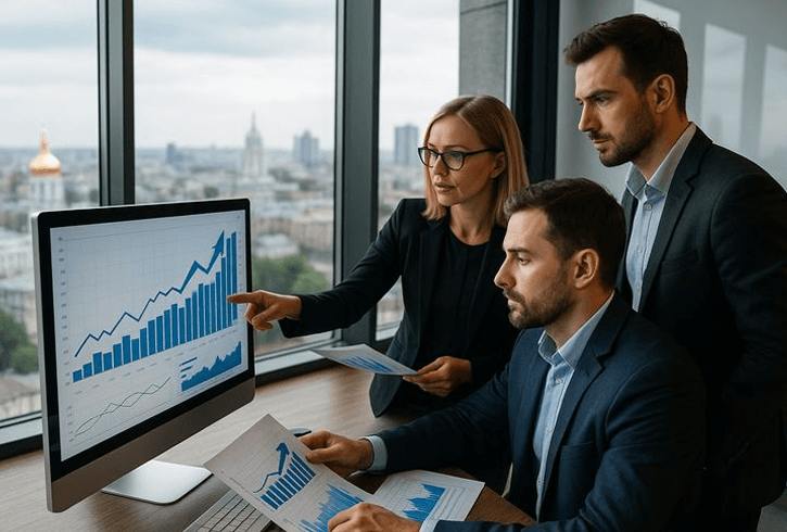 Analysts reviewing a financial model