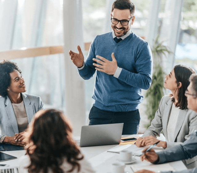Reviewer presenting to a team
