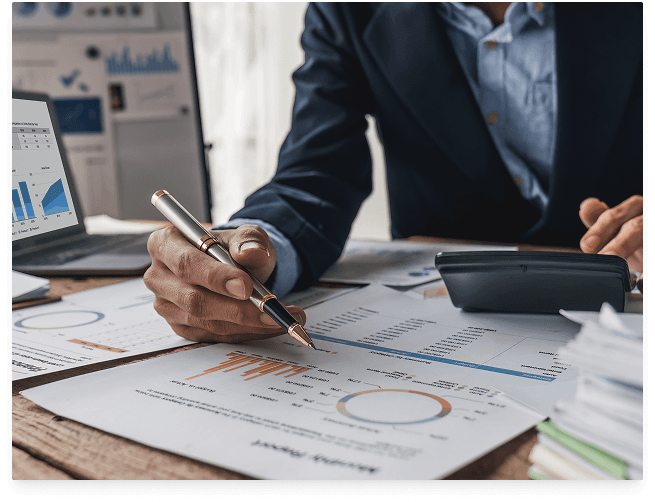Accountant reviewing work with governed AI support